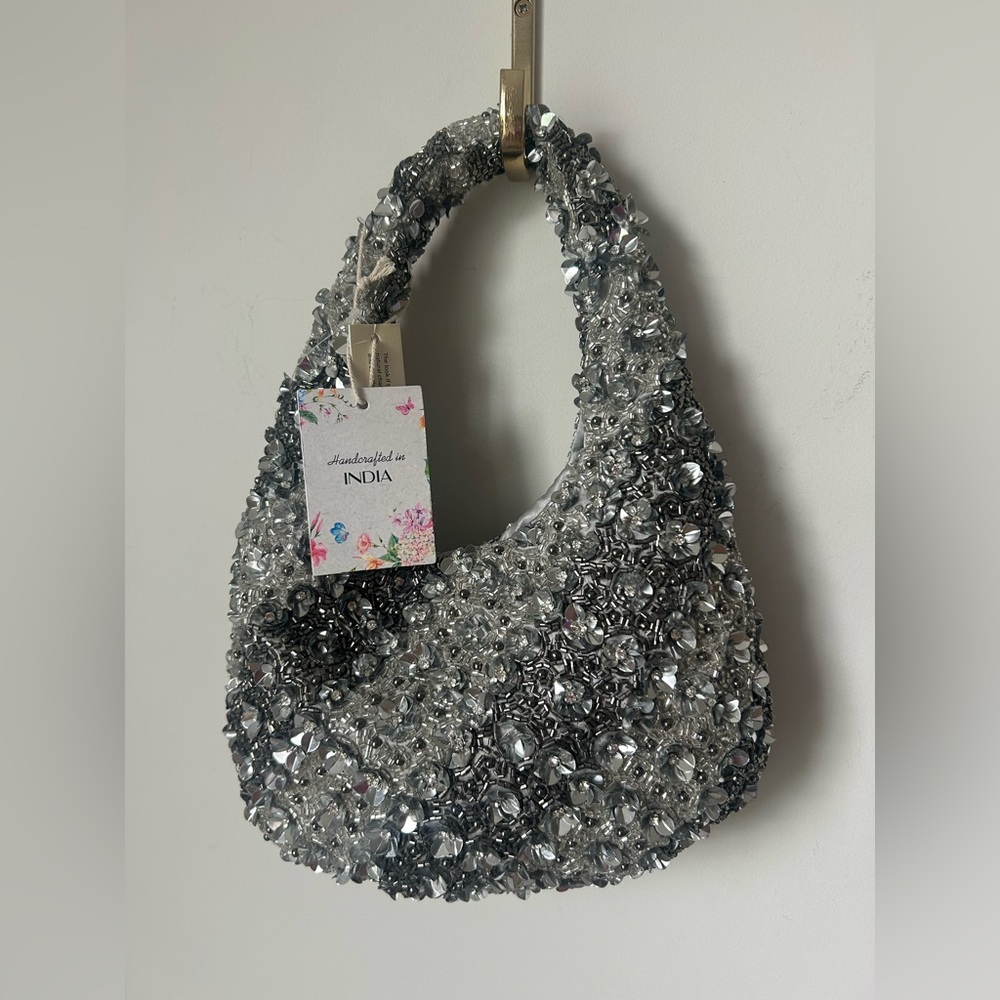 Beaded Silver Floral sequins Handbag